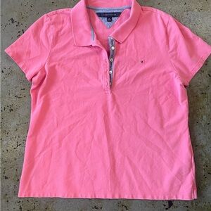 Tommy Hilfiger Pink Button Down Short Sleeve Polo with Chambray Accents Size XL